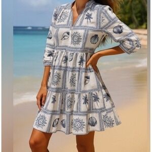 Calypso St Barth Beach Dress Medium Coastal Nautical Resort Palm NEW VACAY